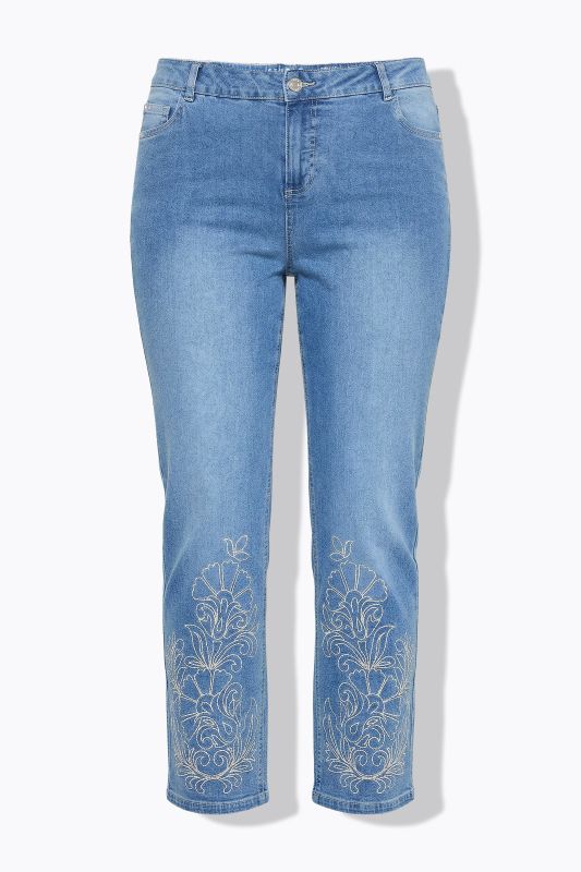 Embroidered Hem Mom Jeans