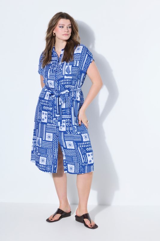 Tile Print Button-Down Dress