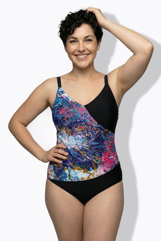 Sparkling Abstract Print Wrap-Look Swimsuit