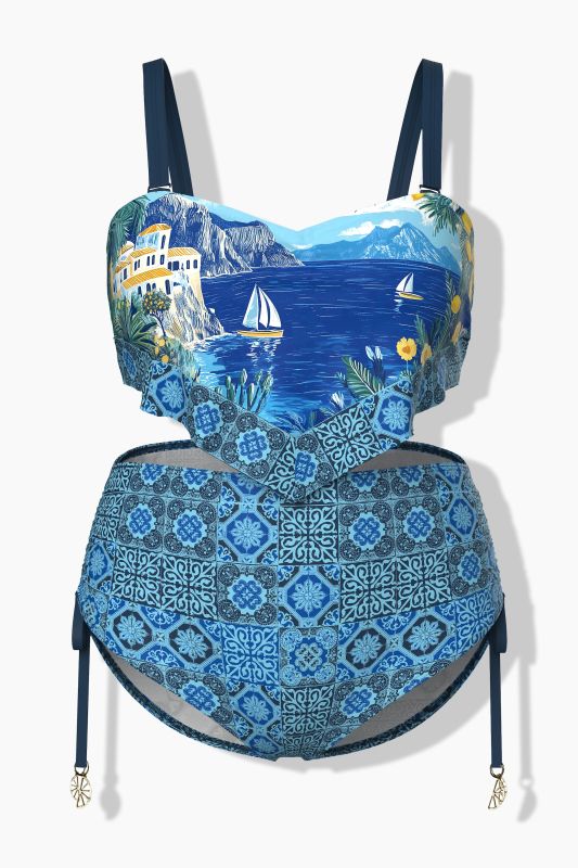 Coastal Landscape Pointed Hem Bikini Set