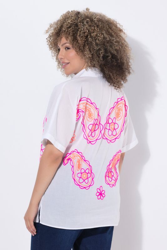 Paisley Embroidered Short Sleeve Blouse