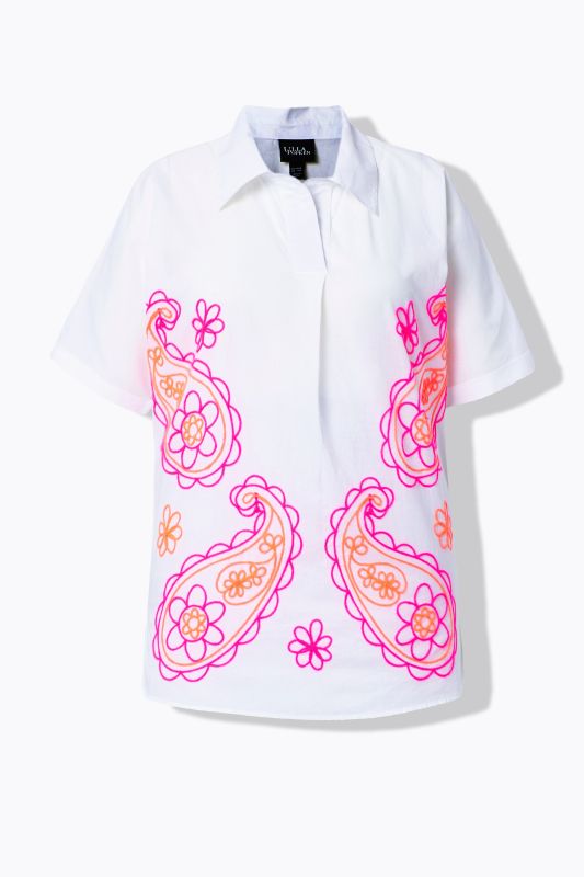 Paisley Embroidered Short Sleeve Blouse