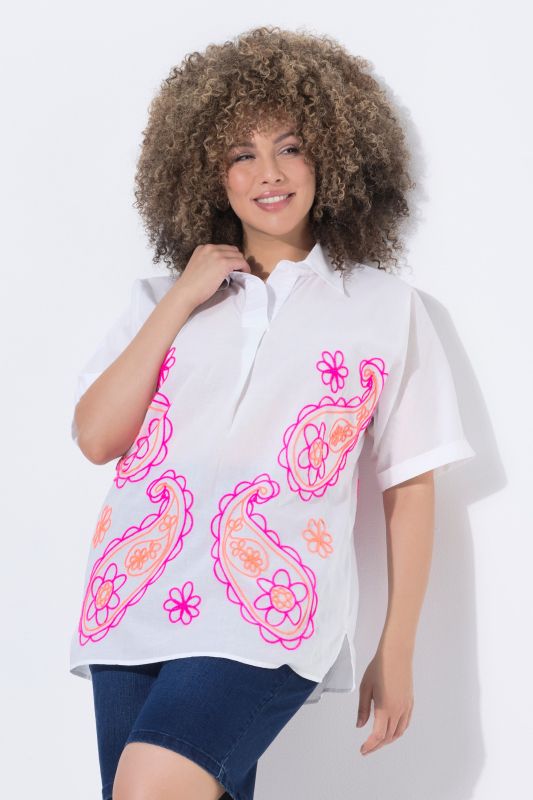 Paisley Embroidered Short Sleeve Blouse