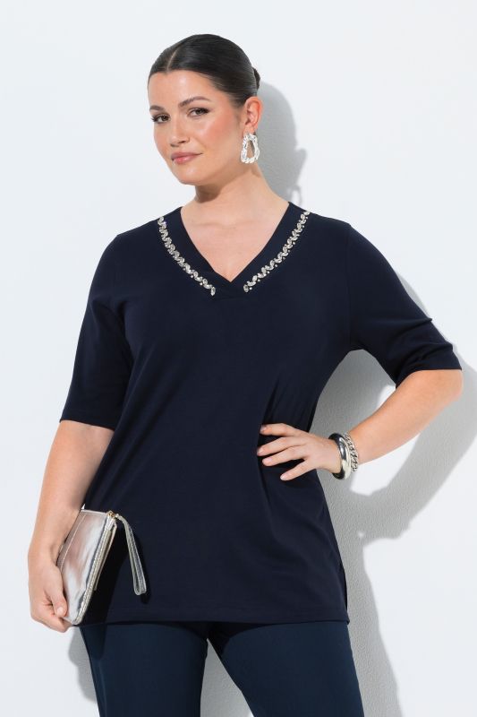 Rhinestone Neckline Pima Cotton Tee
