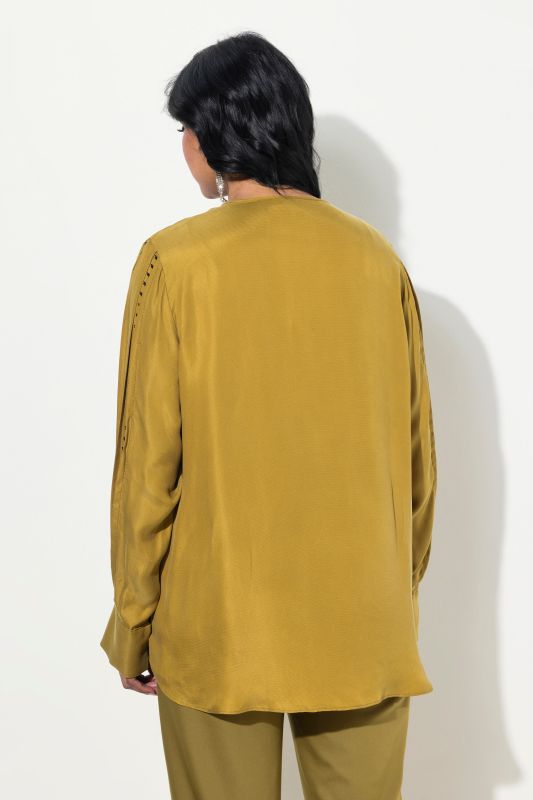 Beaded Cupro Blend Long Sleeve Blouse