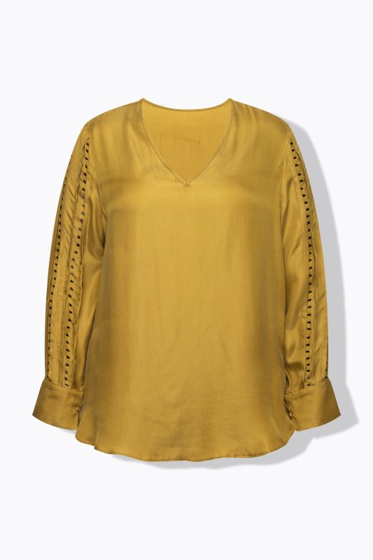 Beaded Cupro Blend Long Sleeve Blouse