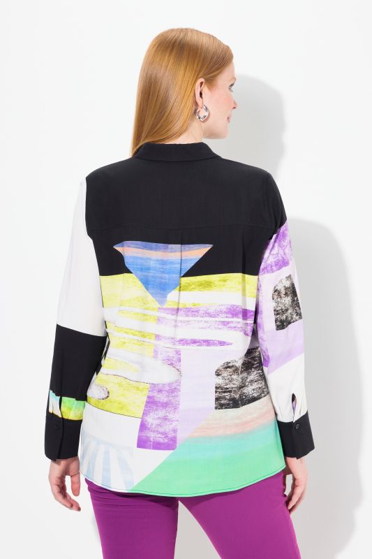 Patch Print Button Down Lyocell Blouse