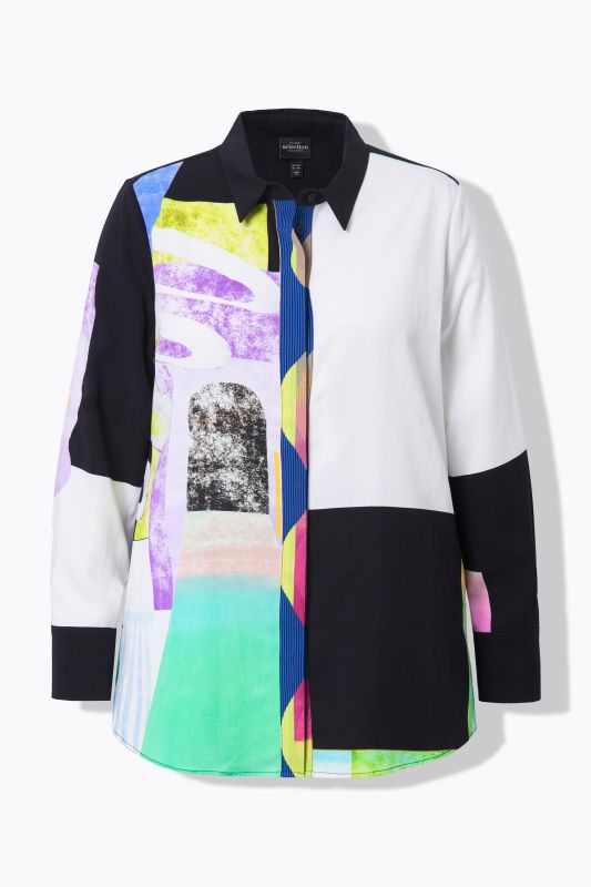 Patch Print Button Down Lyocell Blouse