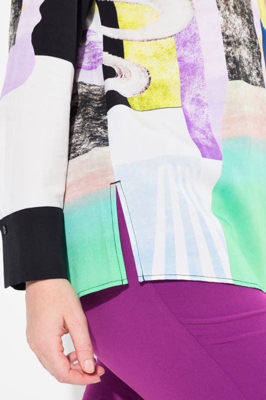 Patch Print Button Down Lyocell Blouse