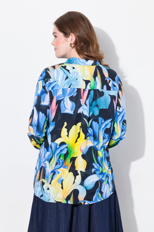 Iris Print Long Sleeve Button Down Blouse