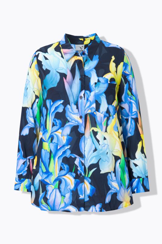 Iris Print Long Sleeve Button Down Blouse