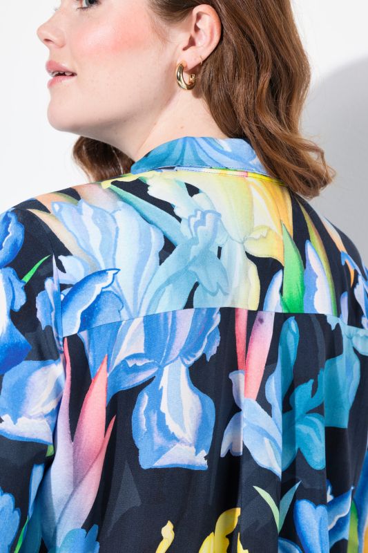 Iris Print Long Sleeve Button Down Blouse