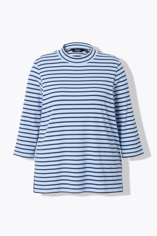 Striped 3/4 Sleeve Turtleneck Tee