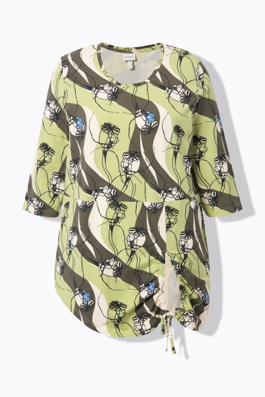Eco Cotton Asymmetric 3/4 Sleeve Floral Tee