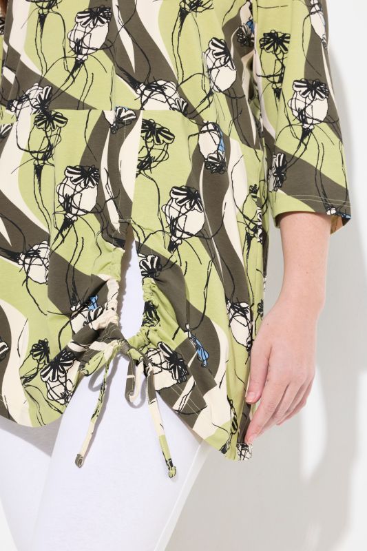 Eco Cotton Asymmetric 3/4 Sleeve Floral Tee