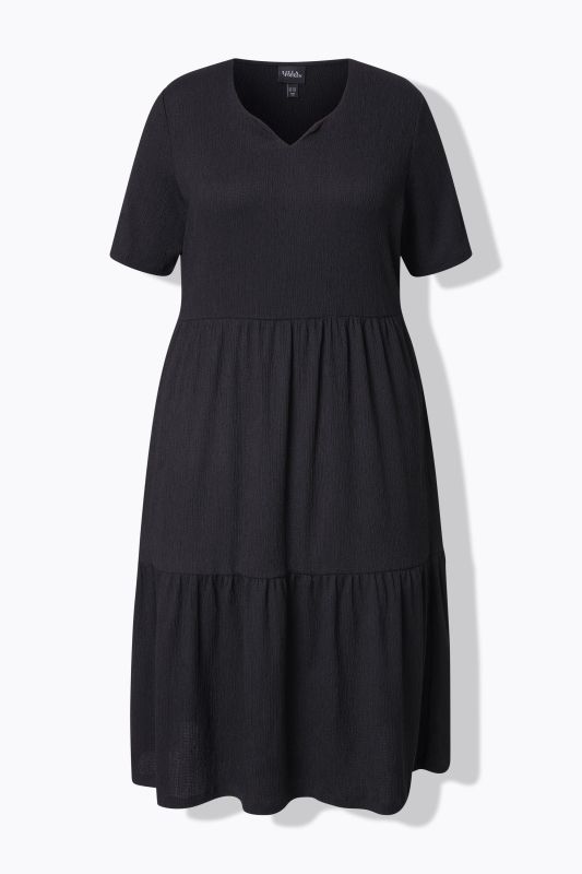 Tiered Flounce Panel Short Sleeve Split Neck Dress