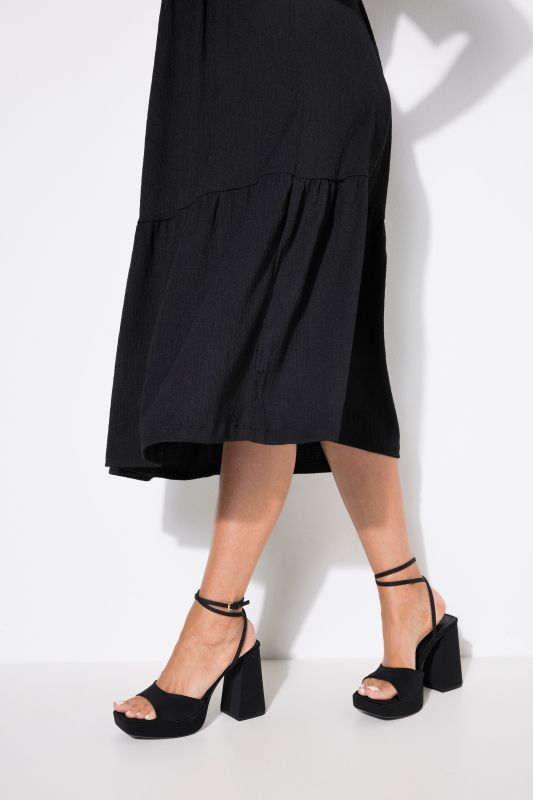 Tiered Flounce Panel Short Sleeve Split Neck Dress