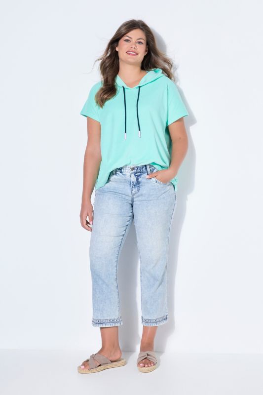 Openwork Trim Denim Capris