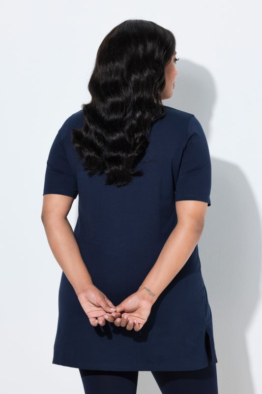 Round Neck Short Sleeve  A-Line Knit Tunic