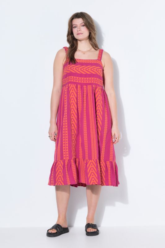 Geometric Print Jacquard A-Line Midi Dress