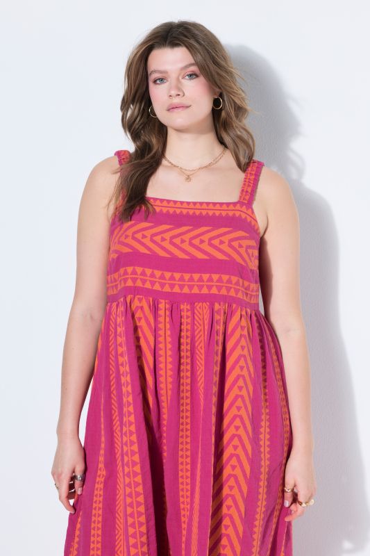 Geometric Print Jacquard A-Line Midi Dress