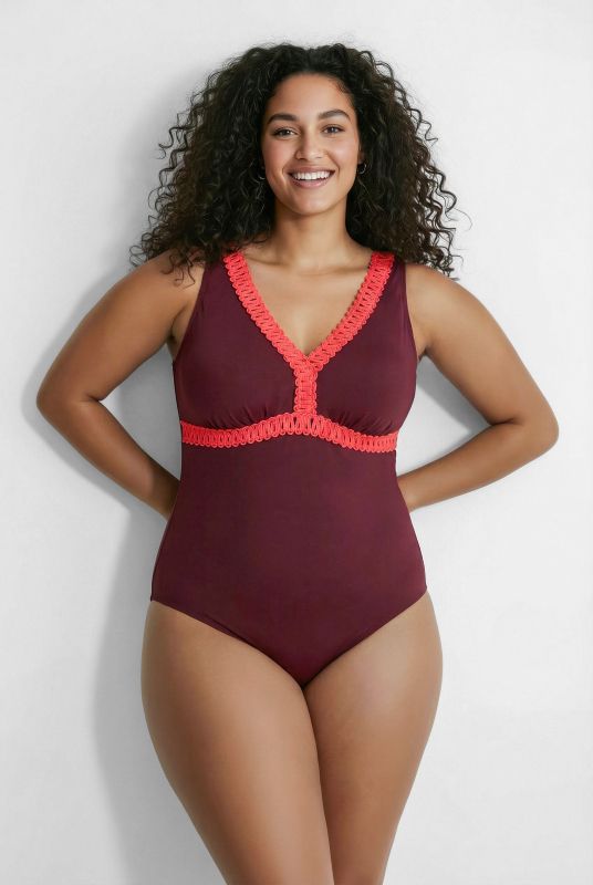 Ribbon Trim One Piece Swimsuit