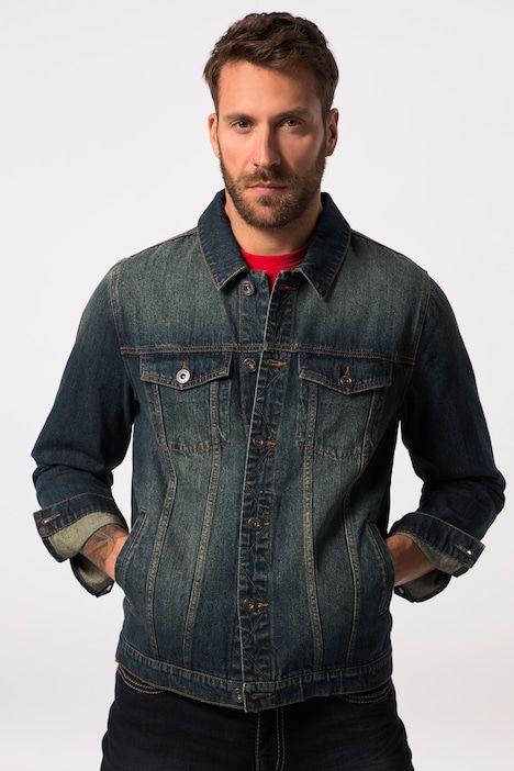 Denim jacket, breast pockets, button placket, up to 8 XL