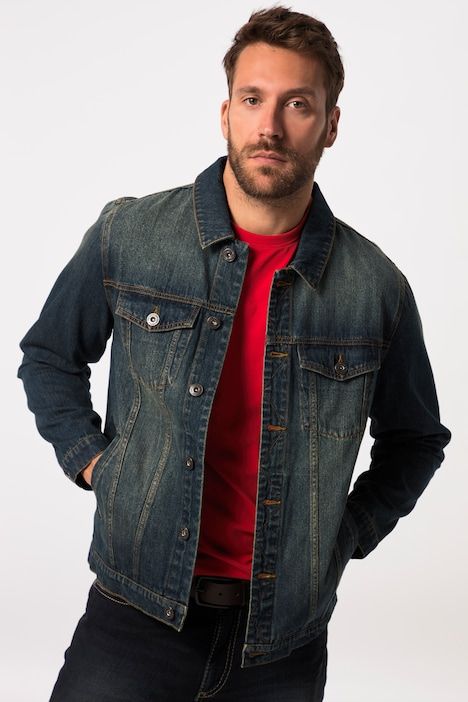 Denim jacket, breast pockets, button placket, up to 8 XL