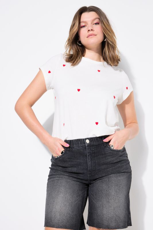 Heart Print Cap Sleeve Tee
