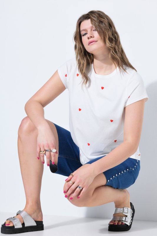Heart Print Cap Sleeve Tee