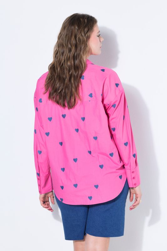 shirt blouse, oversized, heart embroidery, shirt collar, long sleeve