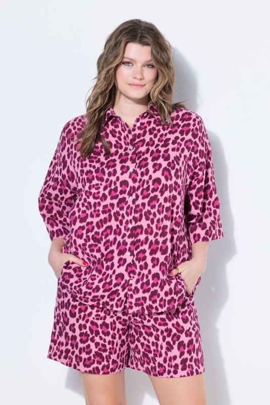 Muslin Leopard Print Short Sleeve Blouse