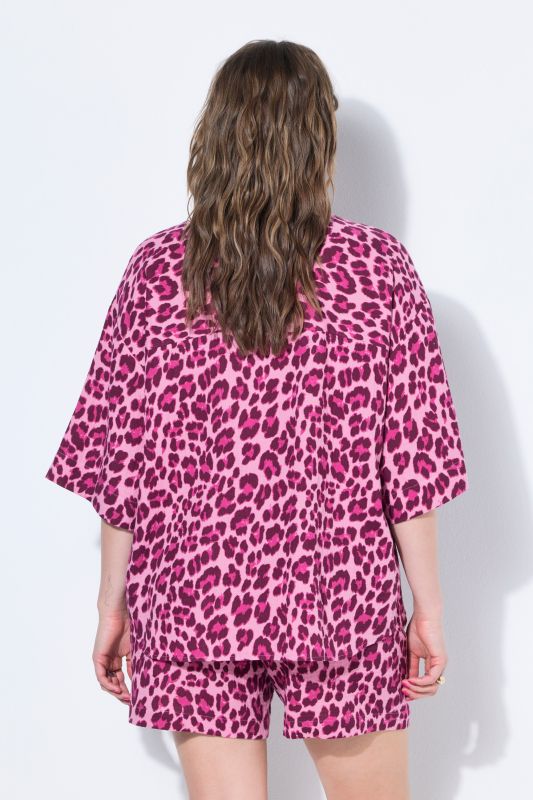 Muslin Leopard Print Short Sleeve Blouse