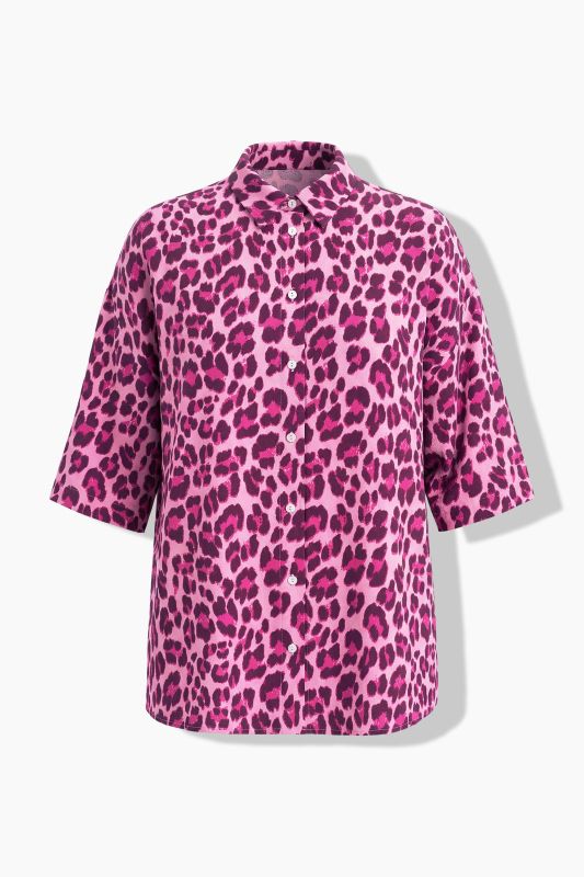 Muslin Leopard Print Short Sleeve Blouse