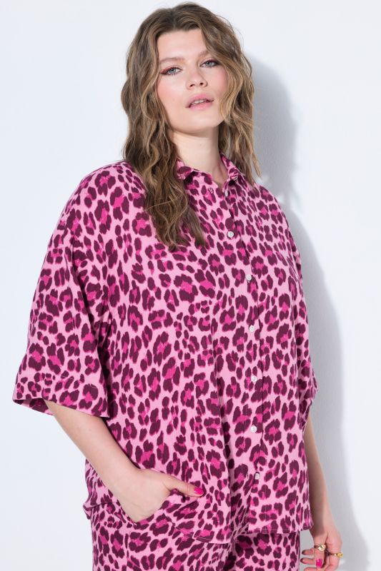 Muslin Leopard Print Short Sleeve Blouse