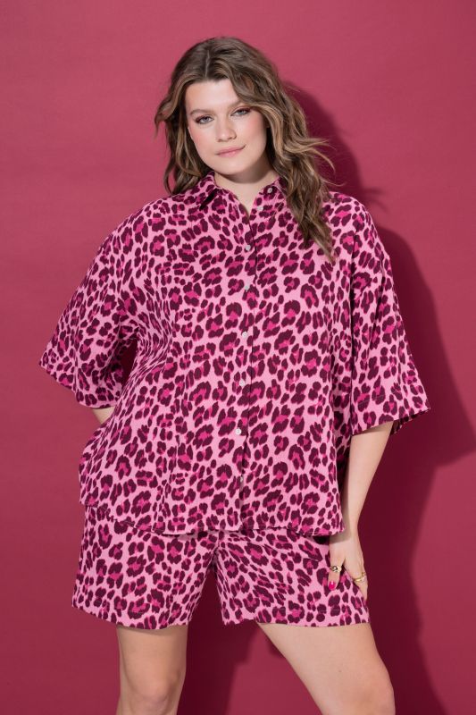 Muslin Leopard Print Short Sleeve Blouse
