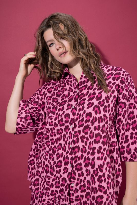 Muslin Leopard Print Short Sleeve Blouse