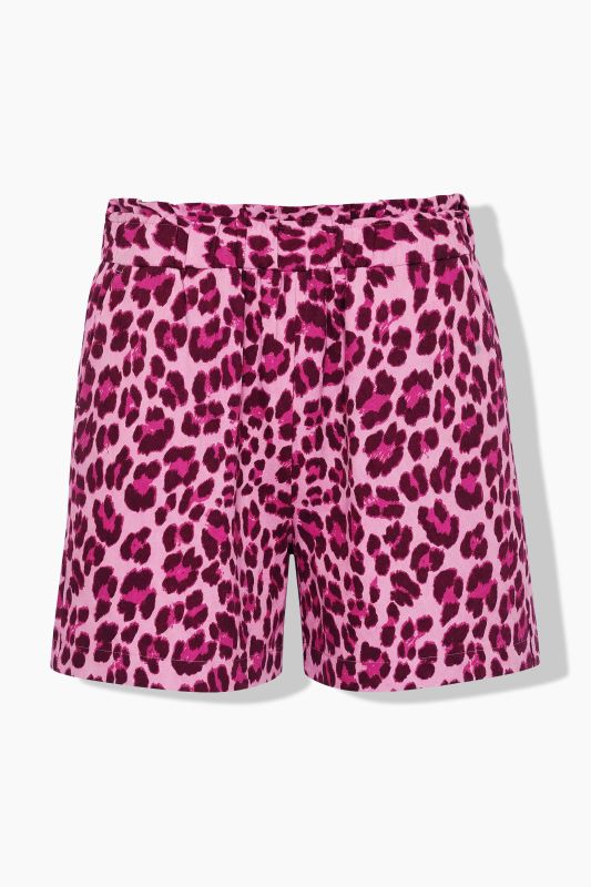 Muslin Leopard Print Elastic Waist Shorts