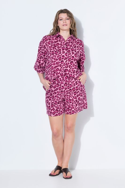 Muslin Leopard Print Elastic Waist Shorts