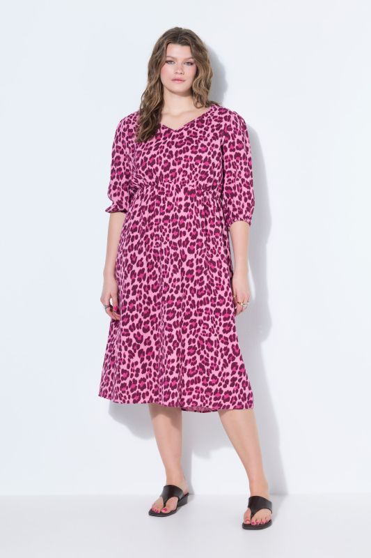 Colorful Leopard Print Balloon Sleeve Dress