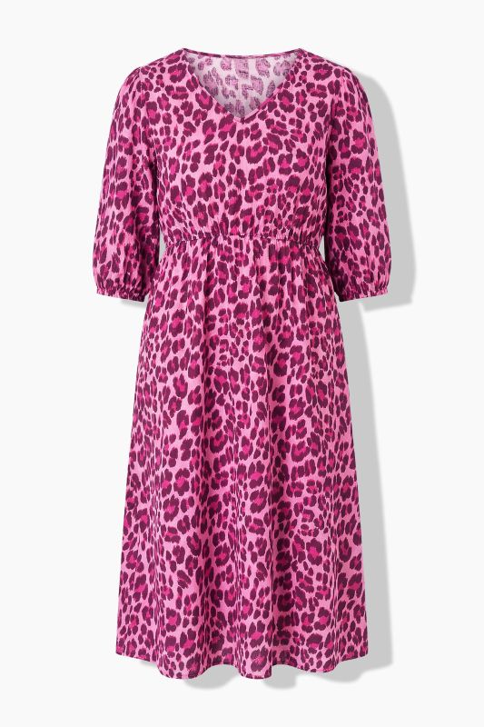 Colorful Leopard Print Balloon Sleeve Dress