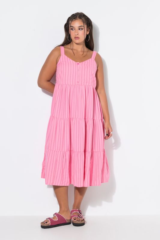 Striped Linen Blend Flounce Panel Dress