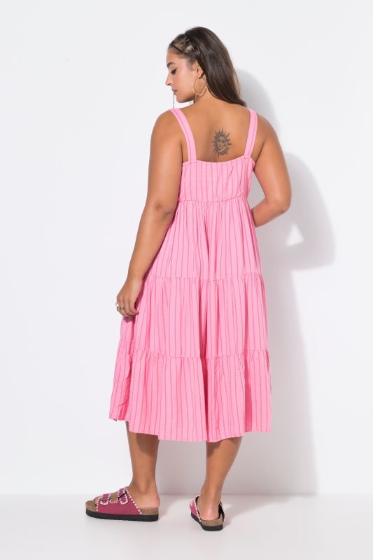 Striped Linen Blend Flounce Panel Dress