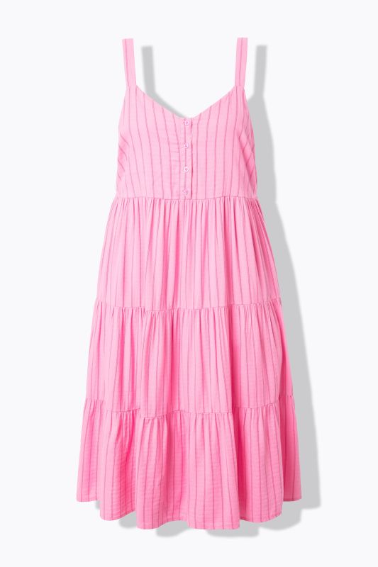 Striped Linen Blend Flounce Panel Dress