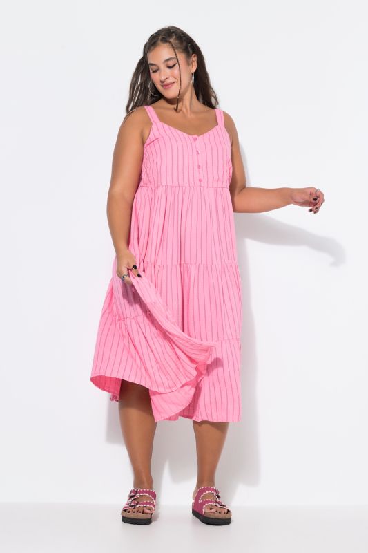 Striped Linen Blend Flounce Panel Dress
