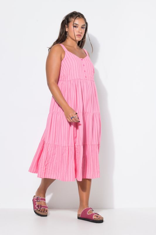 Striped Linen Blend Flounce Panel Dress