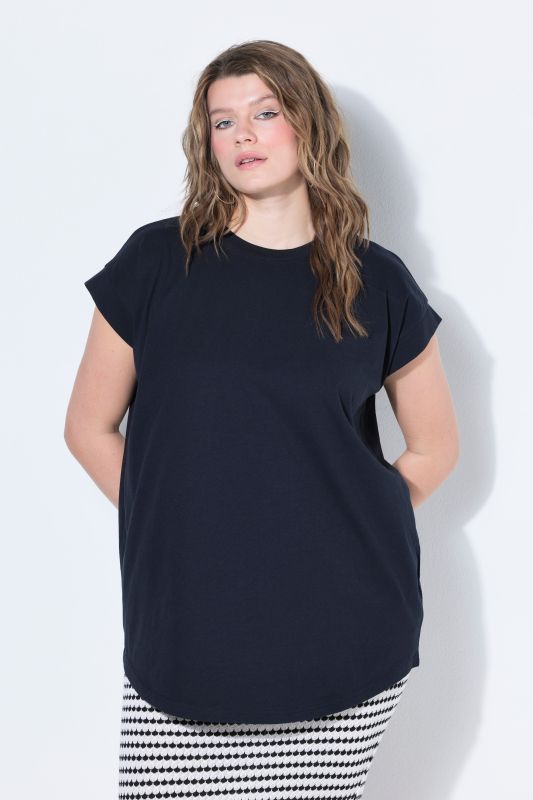 Cap Sleeve Rounded Hem Tunic Tee