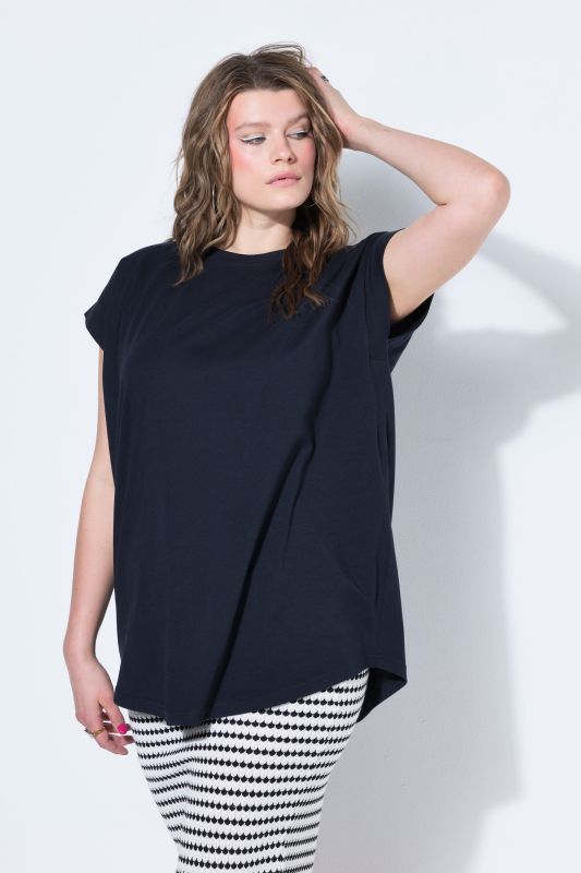 Cap Sleeve Rounded Hem Tunic Tee