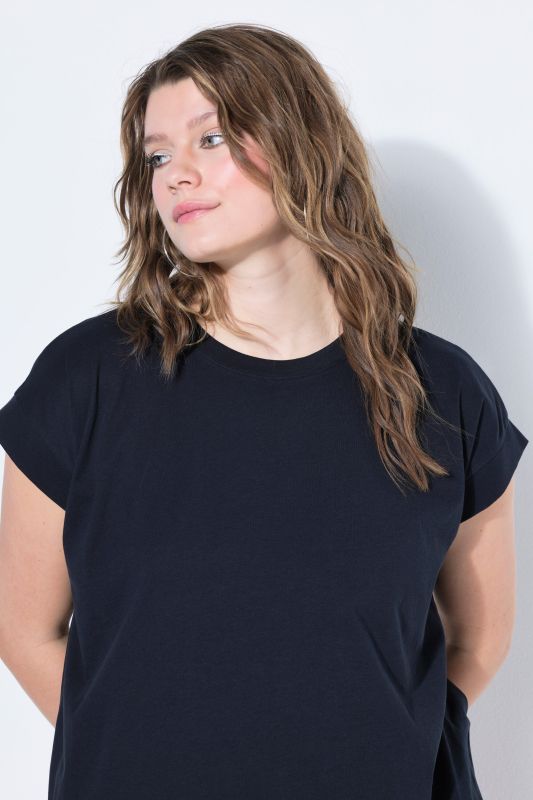 Cap Sleeve Rounded Hem Tunic Tee