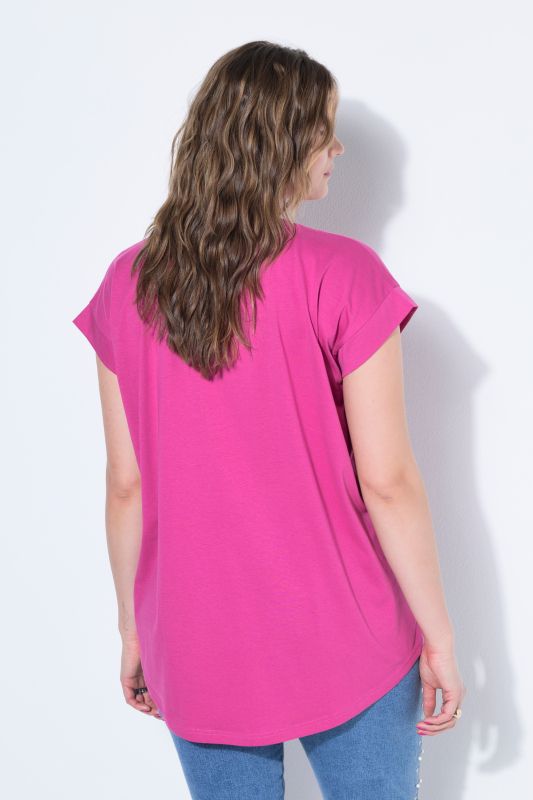 Cap Sleeve Rounded Hem Tunic Tee